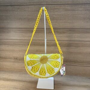 America & Beyond Beaded Yellow Lemon Crescent Embellished Handbag Purse Chain
